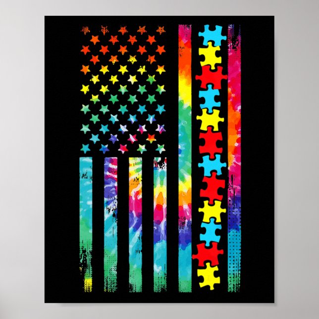 Affiche Autism American Flag Tee Tie Dye Sensibilisation s (Devant)