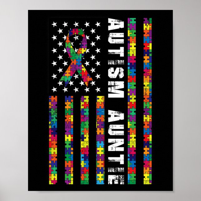 Affiche Autism Auntie American Flag Sensibilisation sur l' (Devant)