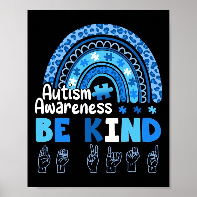 Affiche Autism Awareness Be Kind Asl Hand Sign Language  (Devant)