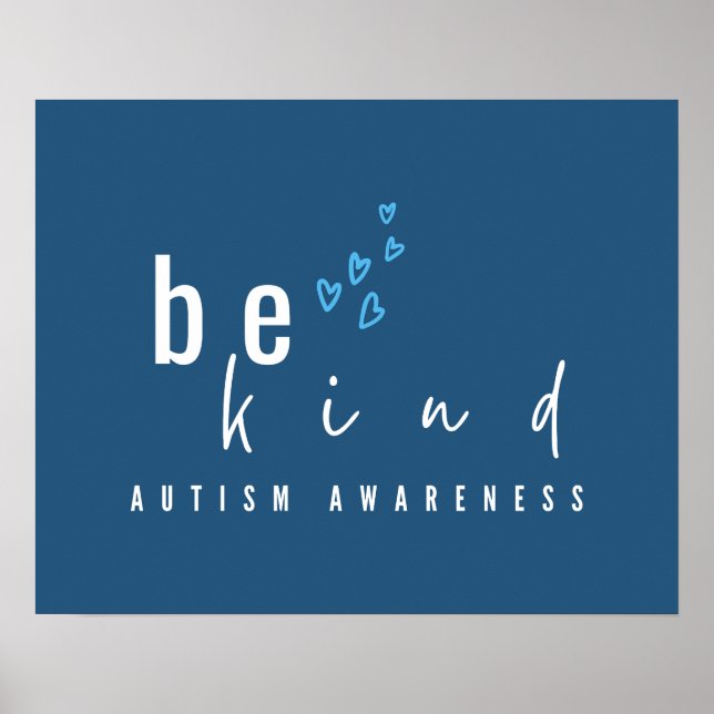 Affiche autism awareness be kind blue hearts modern  (Devant)