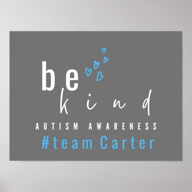 Affiche autism awareness be kind blue #team name custom  (Devant)
