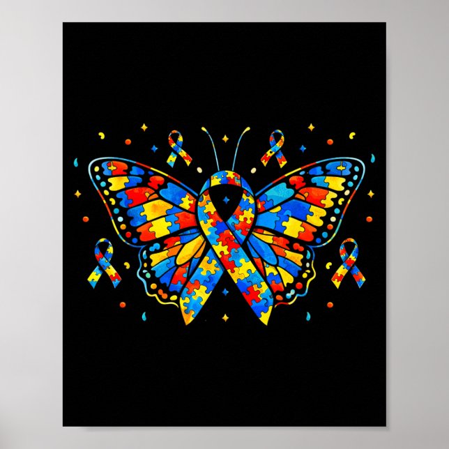 Affiche Autism Awareness Butterfly Puzzle Ribbon  (Devant)