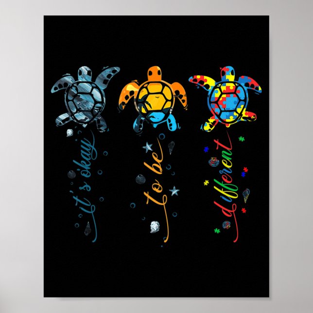 Affiche Autism Awareness Cute Turtle Animal It's Ok To Be (Devant)