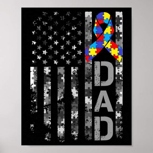 Affiche Autism Awareness Dad Usa Flag Fathers Day  (Devant)