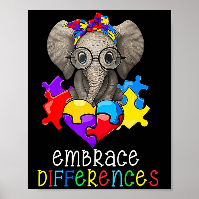 Affiche Autism Awareness Fun Glasses Elephant Embrace Diff (Devant)