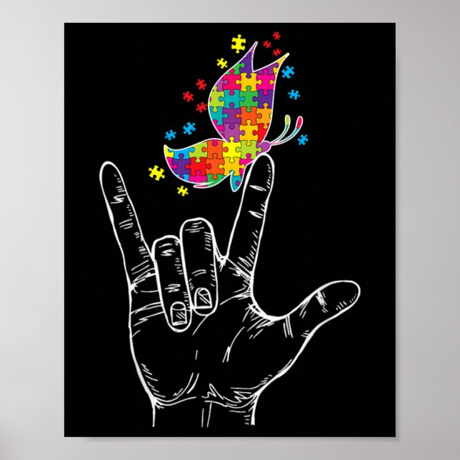 Affiche Autism Awareness I Love You Asl Hand Sign Language (Devant)