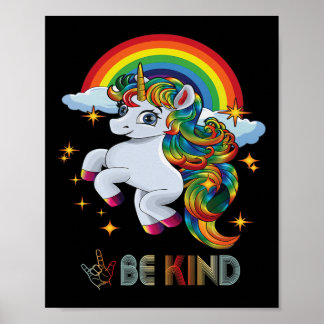 Affiche Autism Awareness Unicorn Be Kind Asl Love Sign Lan