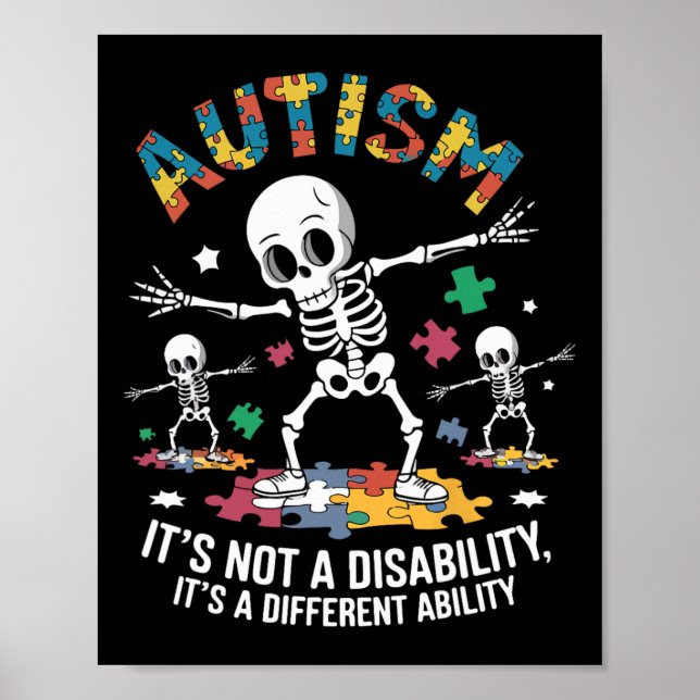 Affiche Autism Awerness - Skeleton Dabbing Autistic Kids (Devant)