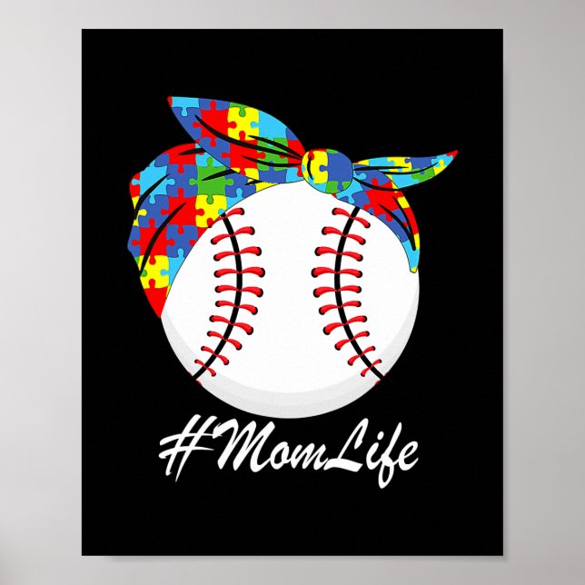 Affiche Autism Maman Baseball Messy Bun Sensibilisation su (Devant)