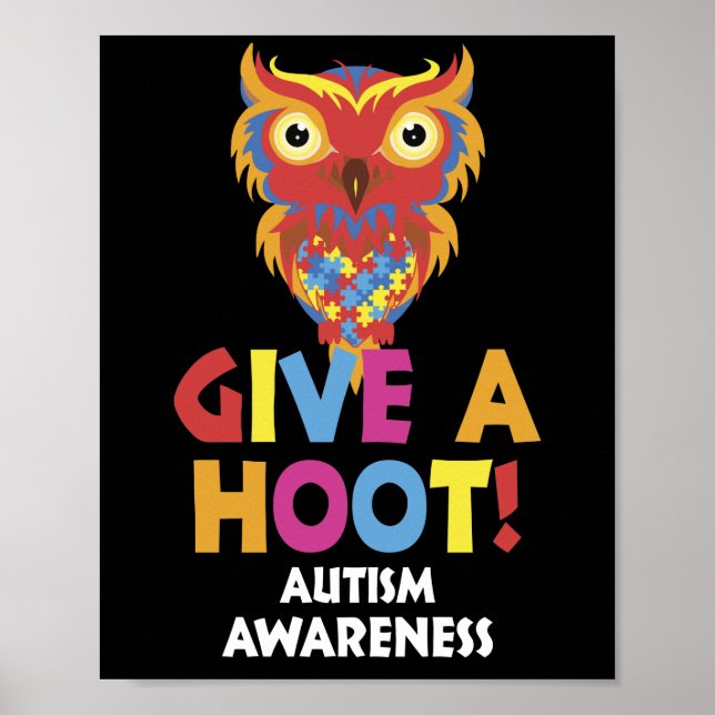 Affiche Autism Owl Sensibilisation sur l'autisme Donner un (Devant)