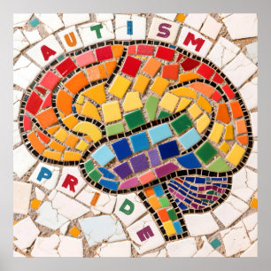 Affiche Autism Pride Mosaic Cerveau Neurodiversité Sensibi