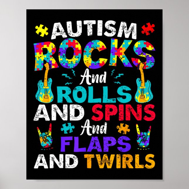 Affiche Autism Rocks Rolls Spins Flaps Sensibilisation Enf (Devant)