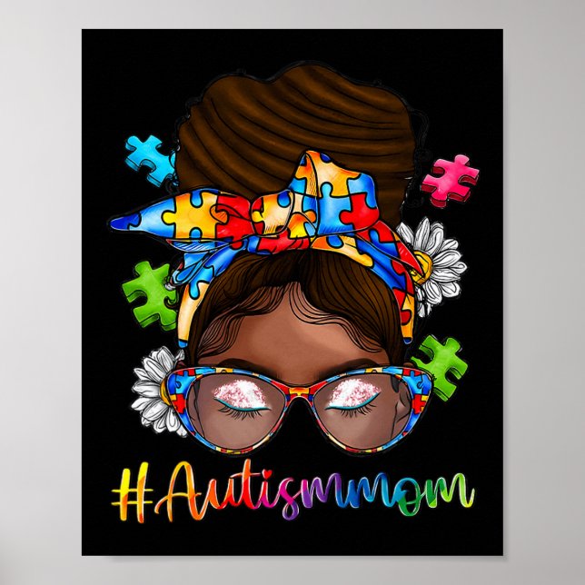 Affiche Autisme Afro Maman Curly Cheveux Autisme Afro-Amér (Devant)