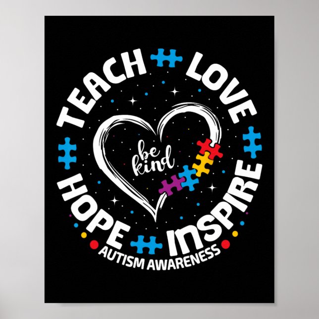 Affiche Autisme Apprendre Amour Inspirer Espoir Enseignant (Devant)