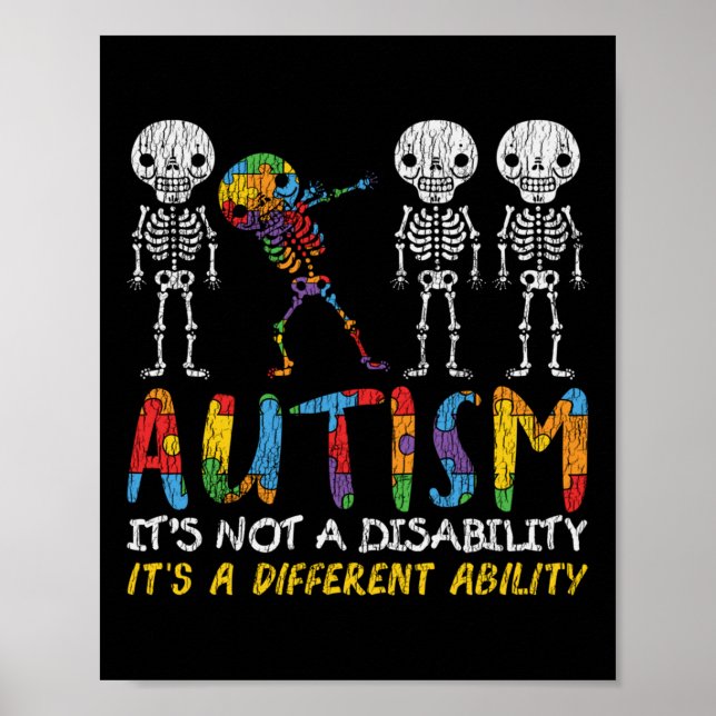 Affiche Autisme Awerty - Skeleton Dabbing Autistic Kids A (Devant)