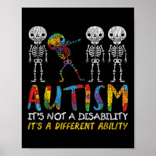 Affiche Autisme Awerty - Skeleton Dabbing Autistic Kids A