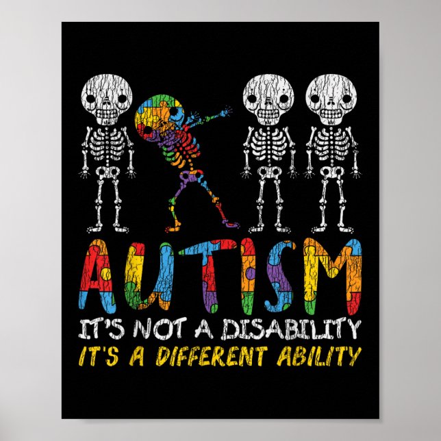 Affiche Autisme Awerty - Skeleton Dabbing Autistic Kids A (Devant)