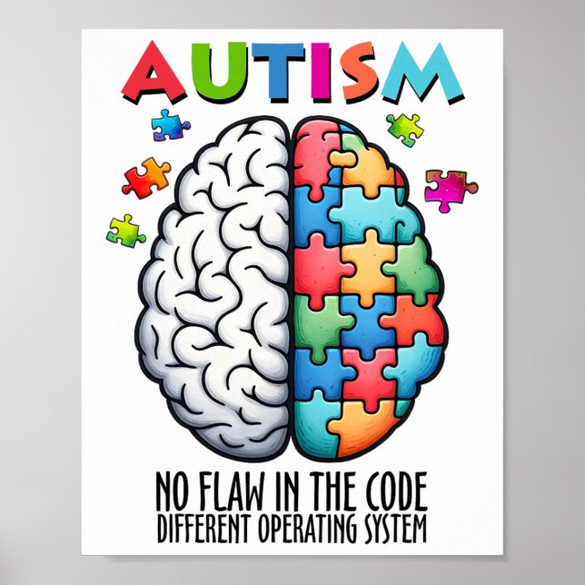 Affiche Autisme Cerveau Puzzle Pas De Faute Dans Le Code (Devant)