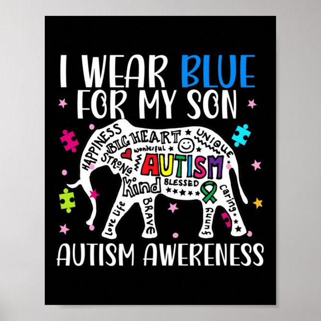 Affiche Autisme Elephant Je Porte Des Blues Pour Mon Fils  (Devant)