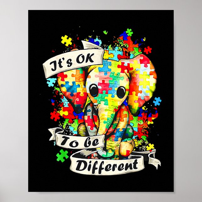 Affiche Autisme Elephant Puzzle Il Est Ok D'Être Différent (Devant)