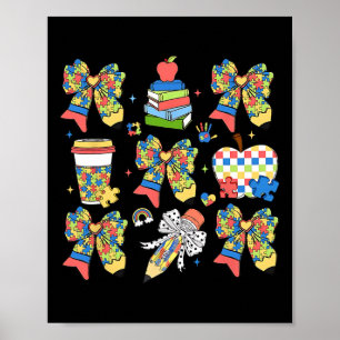 Affiche Autisme Enseignant Coquette Bow Puzzle Pencils Aut