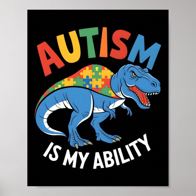 Affiche Autisme Est Ma Capacité Dinosaure Puzzle Design (Devant)