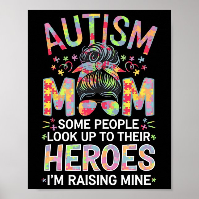 Affiche Autisme Maman Élever Héros Puzzle Pièce Art Autism (Devant)