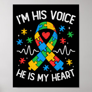 Affiche Autisme Maman Je suis sa voix Il est mon coeur Aut