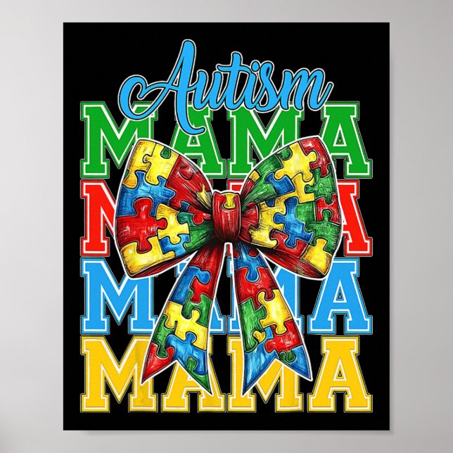 Affiche Autisme Maman Neuro Diverse Coquette Bow Mama Mère (Devant)