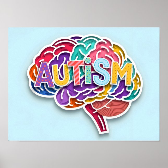 Affiche Autisme Rainbow Typographie du cerveau Neurodivers (Devant)