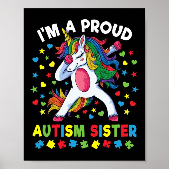 Affiche Autisme Sensibilisation Dabbing Licorne Fille Fièr (Devant)