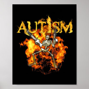 Affiche Autisme Skeleton Guns Funny Fire Bones Éffrayant