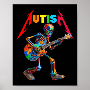 Affiche Autisme Squelette Guitare Rock Puzzle Musique Auti