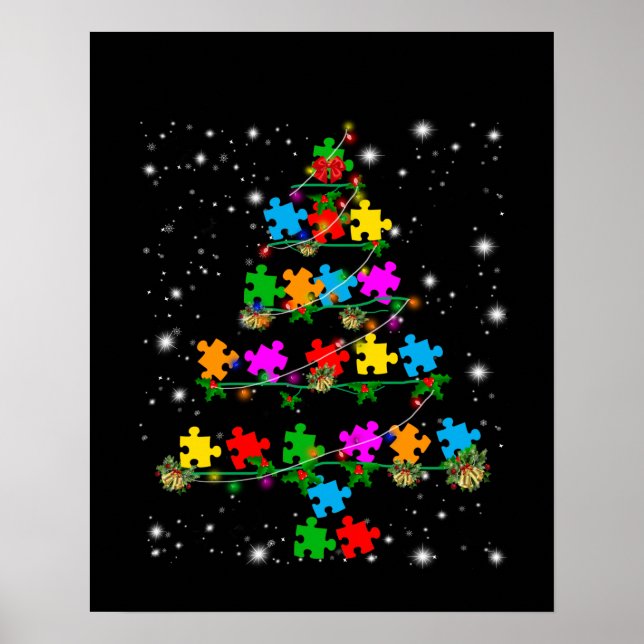 Affiche Autiste | Autisme Puzzle Pièce Arbre de Noël (Devant)