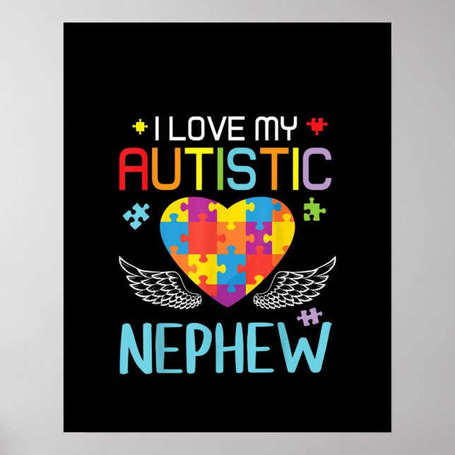 Affiche Autiste | J'Aime Mon Autiste Puzzle Coeur Nephew (Devant)