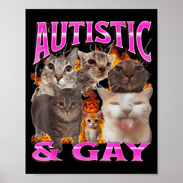 Affiche Autistic And Gay Funny Cat Meme Bootleg Graphic  (Devant)