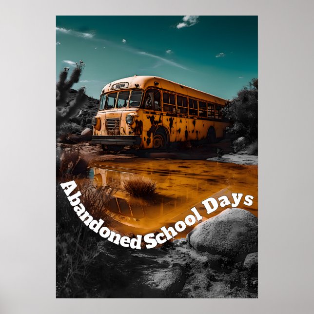 Affiche Autobus Scolaire Abandonné Dans Le Désert - Espace (Devant)