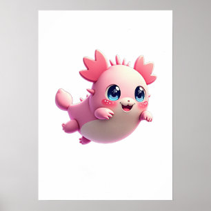 Affiche Autocollant Axolotl Galactique Chat Espace Kawaii 