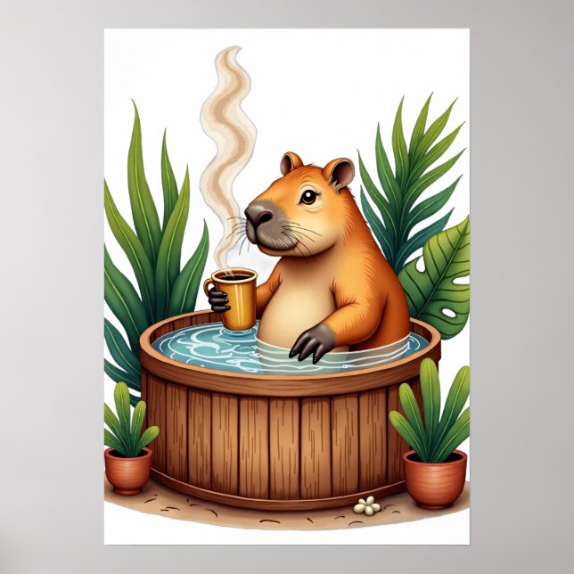 Affiche Autocollant d'animal détendu amateur de café dans  (Devant)