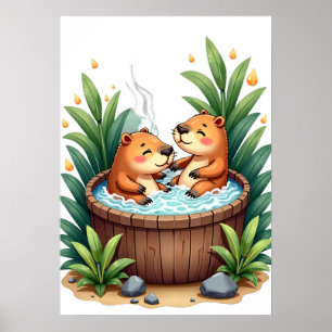 Affiche Autocollant d'art aquarelle Capybara Bain à remous