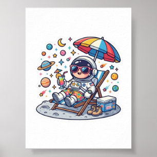 Affiche Autocollant d'astronaute Kawaii mignon d'été de pl