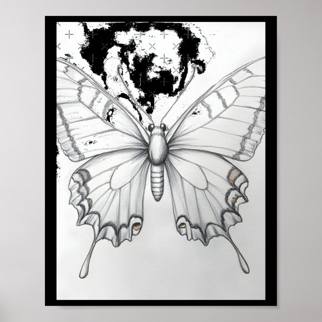 Affiche Autocollant de dessin au crayon papillon monarque  (Devant)