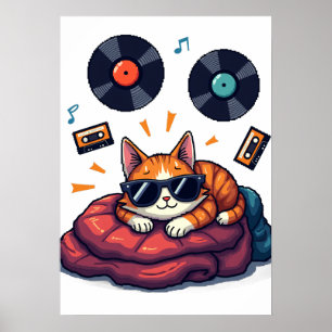 Affiche Autocollant de disque vinyle pour chat musicien fa