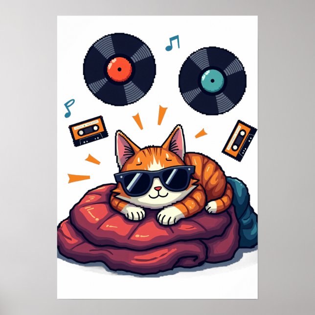 Affiche Autocollant de disque vinyle pour chat musicien fa (Devant)