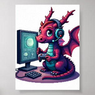 Affiche Autocollant de joueur Pixel Dragon Rétro Jeu Nosta