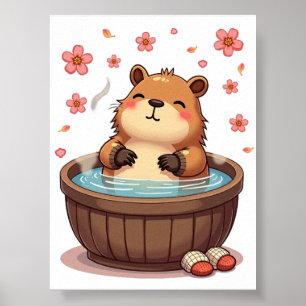 Affiche Autocollant de relaxation de capybara dans un bain