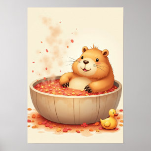 Affiche Autocollant de relaxation du capybara dans un bain