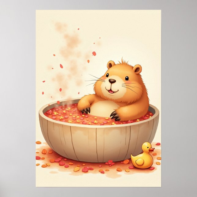 Affiche Autocollant de relaxation du capybara dans un bain (Devant)