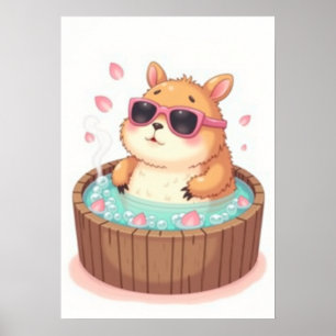 Affiche Autocollant de relaxation du capybara dans un bain