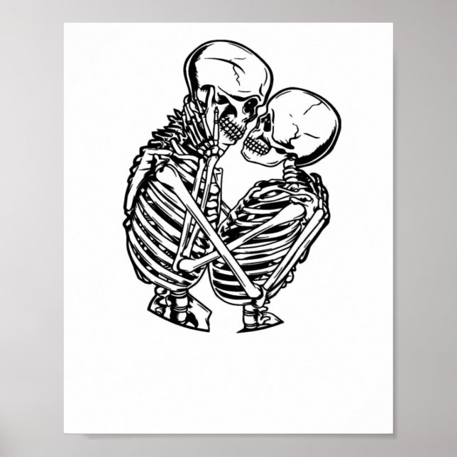 Affiche Autocollant de squelettes s'embrassant d'amour éte (Devant)